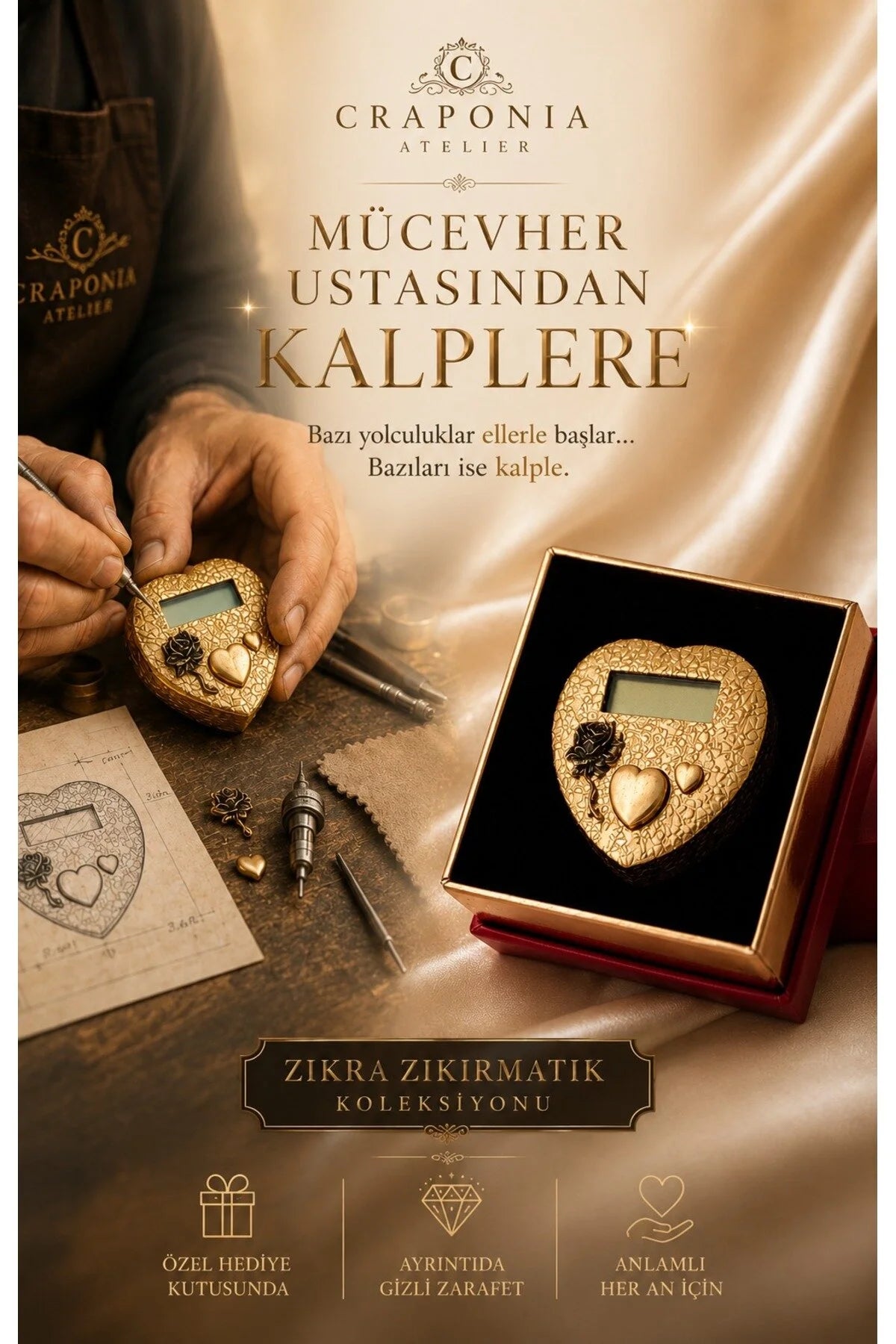 ZİKRA - Zikrin Zarafeti Özel Tasarım El Yapımı Zikirmatik Yüzük 25 Gr Premium işçilik